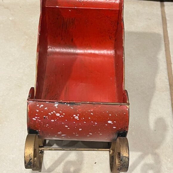 Metal Christmas Santa Sleigh Hand Painted Red Holiday Decor Snowmen Tree 8.5"x4" - Picture 3 of 12